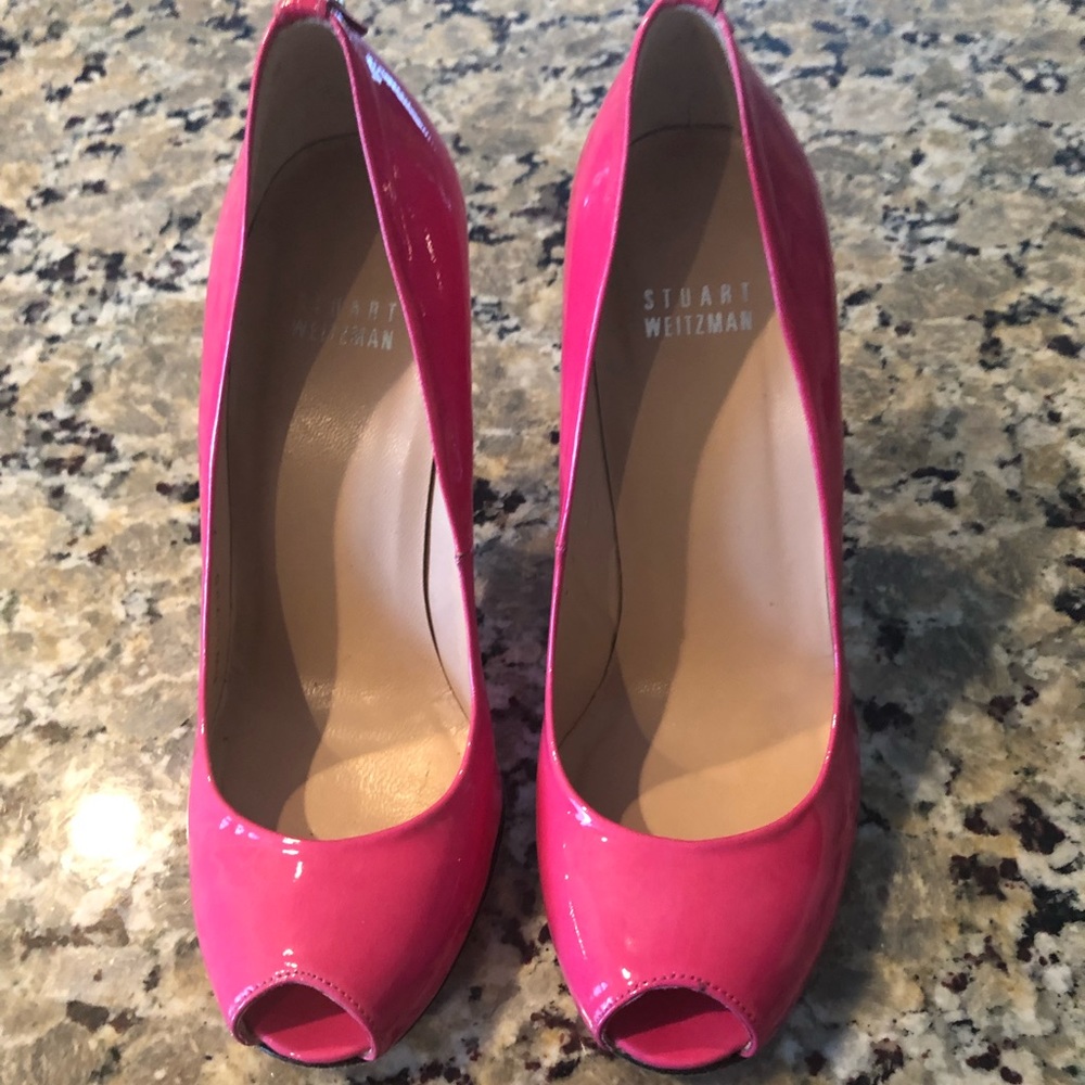 Stuart Weitzman pink open toe heels